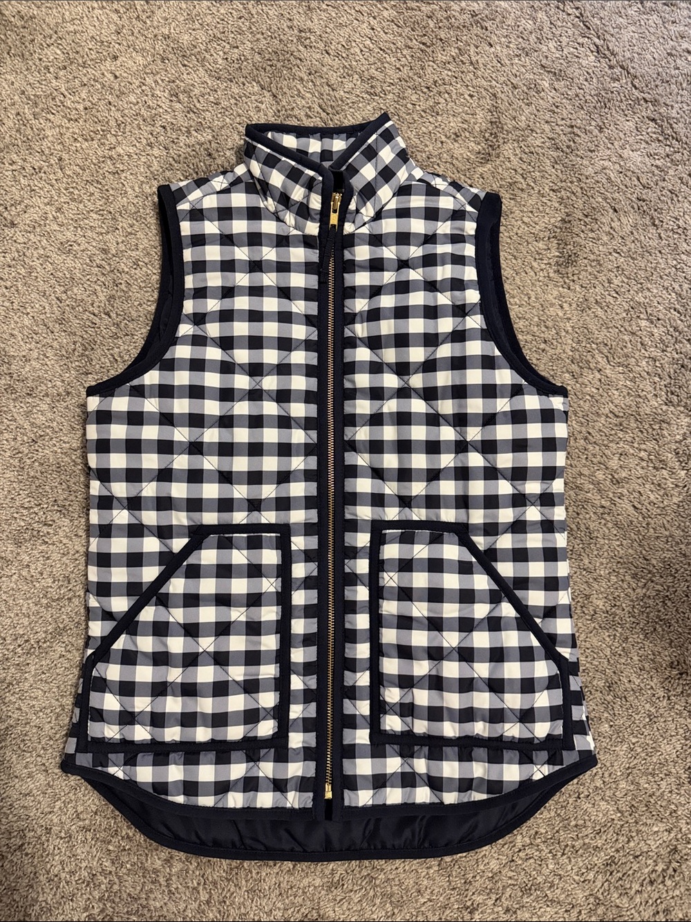 JCrew Mercantile XXS Women’s Quilted Gingham Vest - Navy & White